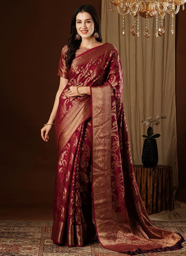 Viscose Dola Silk Dark Pink Festival Wear Weaving Saree